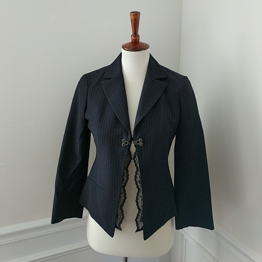 Laundry black pinstripe and lace blazer